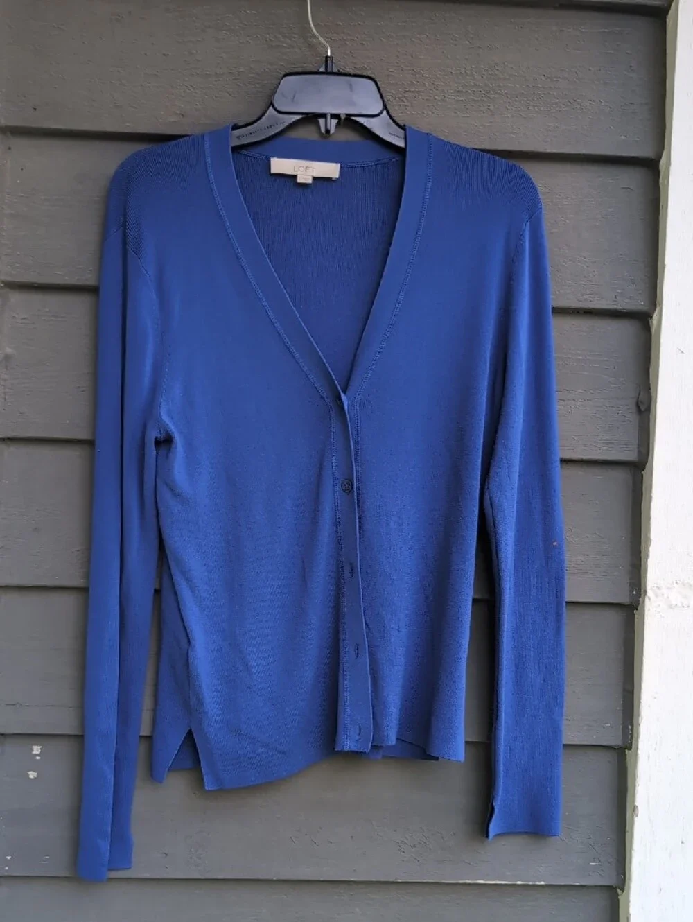 LOFT Cobalt Blue V-Neck Button Front Cardigan Size Large